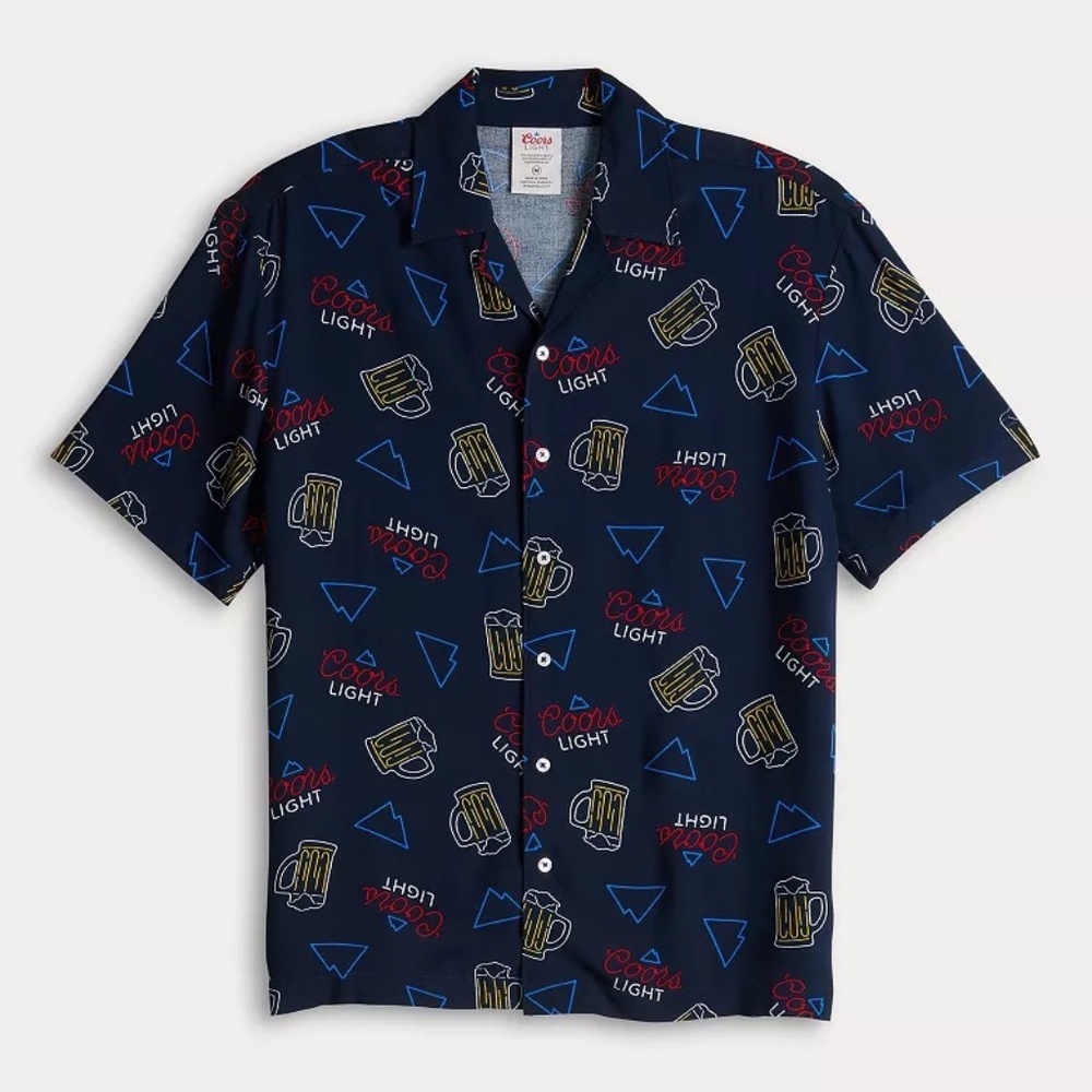 NWT Coors Light Print‎ Short Sleeve Button Down